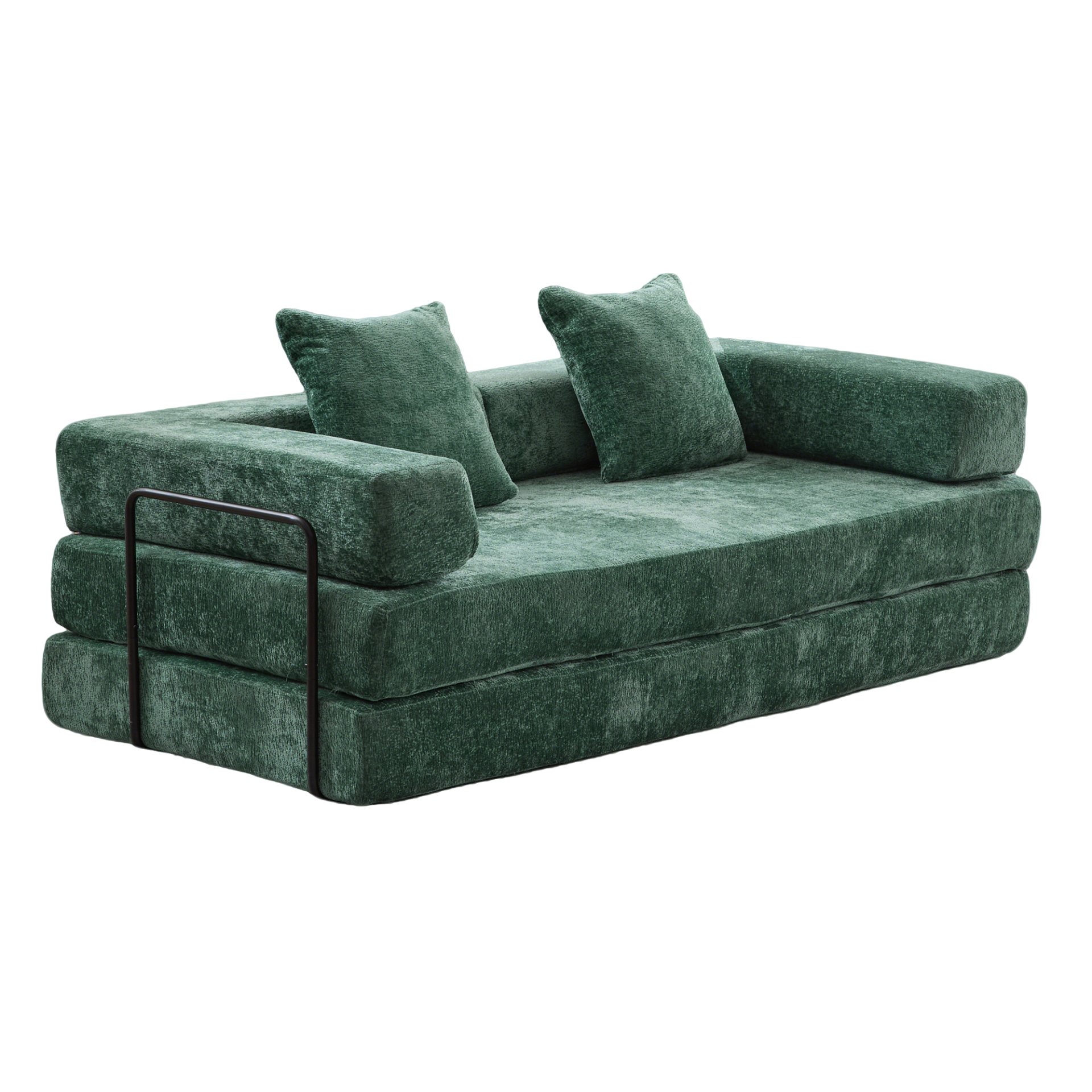 Floor Couch, Compression Sofa, Convertible Floor Sofa Bed & Pillow Back Support Armrest - Dark Green - Image 17