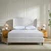 Hannah - Queen Upholstered Wingback Bed Size, Tall Headboard Upholstered Queen Bed, Premium Textured Canvas Chenille Look, Minimalist Designs, No Box Spring Needed - Ivory - Image 4