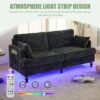 Modern Style Chenille 2 Seater Sofa With LED Light, USB Port And Storage Bag - Black - Image 6