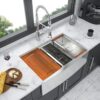 Farmhouse Double Bowl Workstation Kitchen Sink 33" Stainless Steel 16 Gauge Apron Front, Finish - White - Image 4