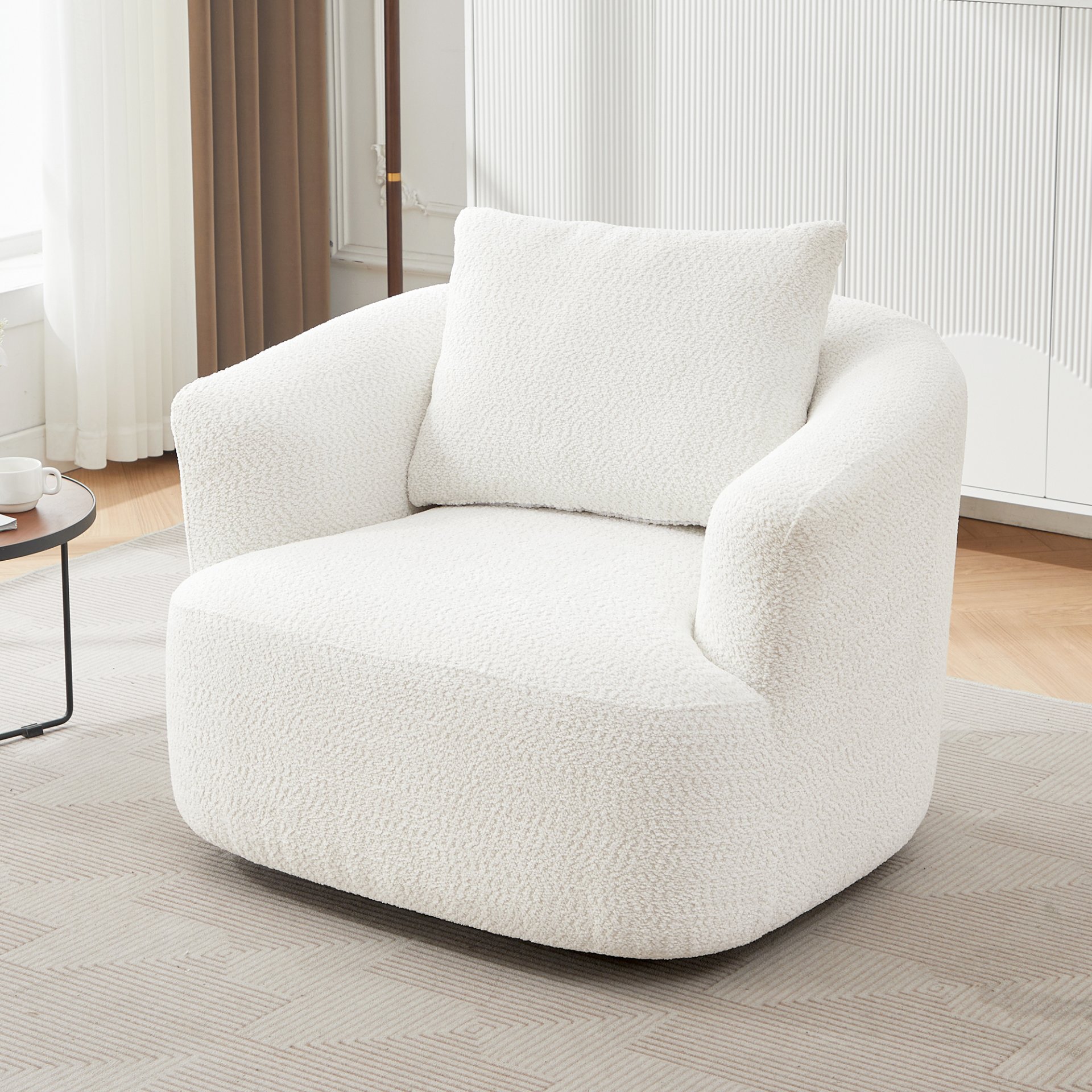 360° Swivel Barrel Sofa Chair With Throw Pillow, Chenille Upholstered Accent Chair - Beige - Image 5