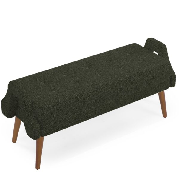 Modern Living Room Bench With Looped Yarn Fabric And Rubber Wooden Legs - Green