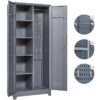 Metal Storage Cabinets, Cleaning Tool Cabinet With Locking Door, Tall Broom Tool Organizer, Large Storage Cabinet For Kitchen - Gray - Image 3