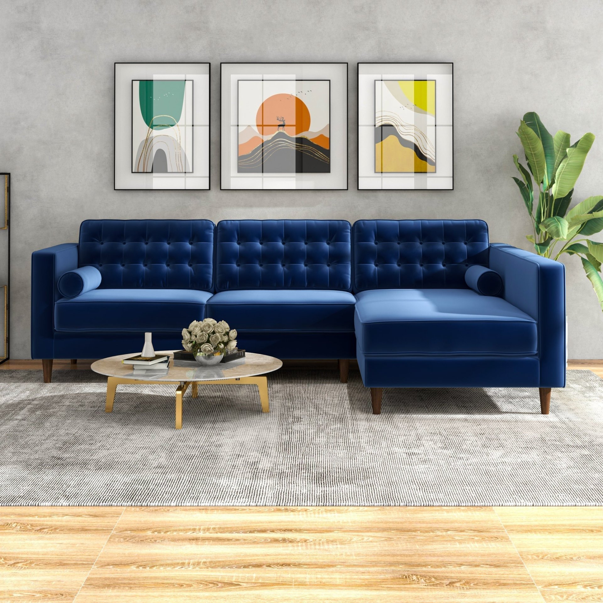 Christian - Sectional Sofa Right Facing - Blue - Image 4