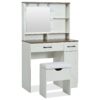 Farmhouse Makeup Vanity Desk With Mirror And Lights, 3 Lighting Modes, Vanity Set With Stool, Dressing Table With Adjustable Shelves, 2 Drawers And Side Cabinet For Bedroom - White - Image 12