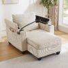 Convertible Chaise Lounge Sofa Chair Sofa Bed With USB Ports, Cup Holders, Phone Holder, And Storage - Beige - Image 12