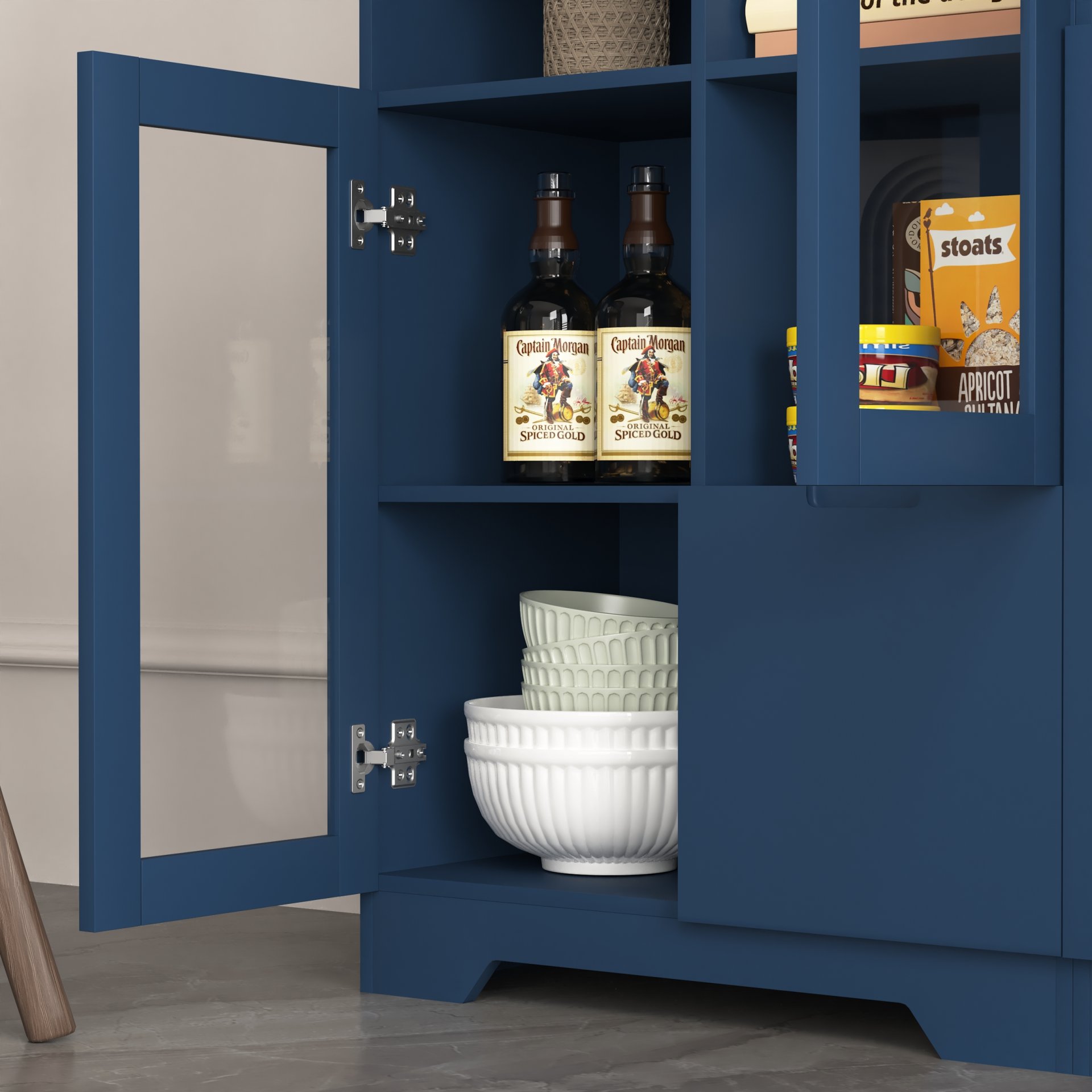 Painted Cabinet With Glass Doors, Drawer, And Open Storage Space For Bedroom And Living Room - Navy Blue - Image 11