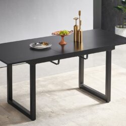 Square Extendable Dining Table With Metal Leg, Modern Space Saving Kitchen Table For Living Room - Black