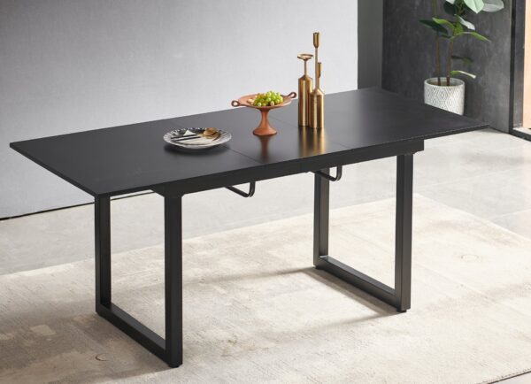 Square Extendable Dining Table With Metal Leg, Modern Space Saving Kitchen Table For Living Room - Black