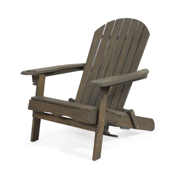 Zenithia - Outdoor Foldable Adirondack Chair With 2 Cup Holders - Gray