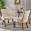 Cheney - Contemporary Dining Chair (Set of 2) Tufted Fabric Upholstery - Beige - Image 2