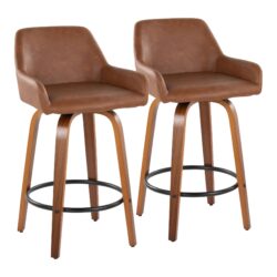 Daniella - Contemporary Fixed Height Counter Stool With Swivel With Round Footrest (Set of 2) - Walnut / Camel