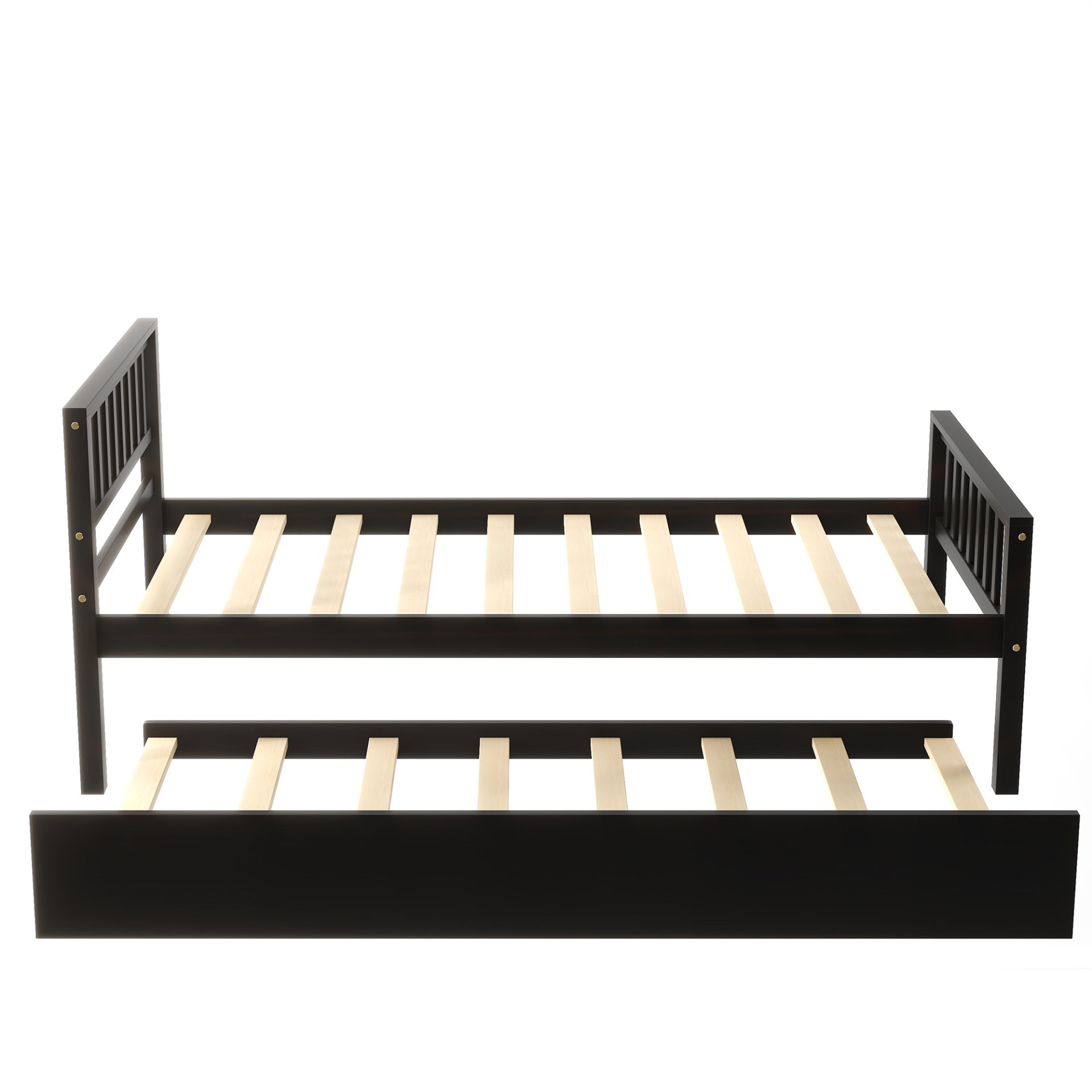 Twin Bed With Trundle, Platform Bed Frame With Headboard And Footboard, For Bedroom Small Living Space, No Box Spring Needed - Espresso - Image 10