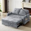 Modern Loveseat Pull Out Sofa Bed With Adjustable Backrest, Two Cup Holders, A Phone Holder, Three Charging Ports And Side Storage Pockets For Living Room - Gray - Image 12