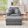 Oversized Chaise Lounge Chair With Ottoman And Storage, Comfy Reclining Chair Corduroy With Cup Holder And USB Port - Gray - Image 5