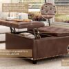 Large Square Storage Stool With 2 Storage Doors, Footstool For Living Room Mid - Century Modern Coffee Table With Nailhead Inlay - Brown - Image 2