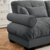 Modern Over Size Velvet 2 Seater Sofa With Ottoman And Round Bolster Armrests - Gray - Image 6