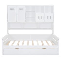 Full Size Daybed With 2 Drawers And All In One Cabinet And Shelf - White