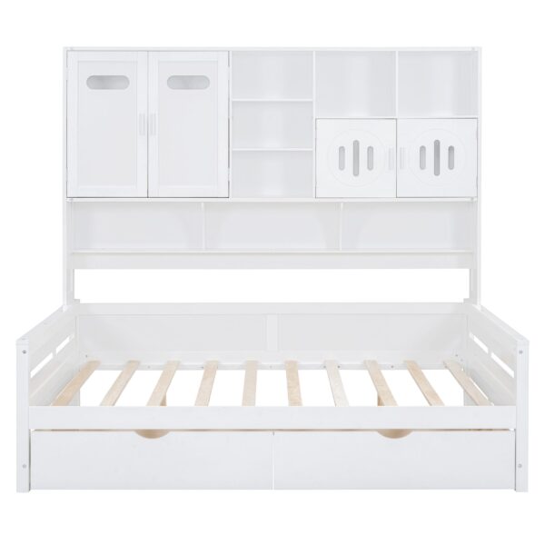 Full Size Daybed With 2 Drawers And All In One Cabinet And Shelf - White
