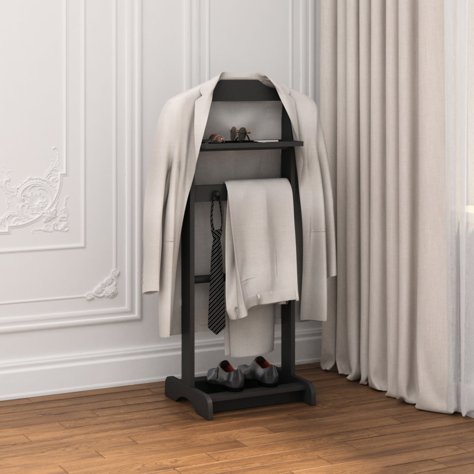 Accent Portable Garment Rack, Clothes Valet Stand With Storage Organizer - Black - Image 3
