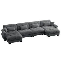 Modern Velvet U Shaped Sectional Sofa With Movable Ottomans And Pillows - Gray