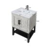 Modern Freestanding Bathroom Vanity With Ceramic Sink, Hot And Cold Faucet, 2 Door Cabinet & Open Iron Shelf, Magnesium Oxide And Iron Frame - White - Image 3