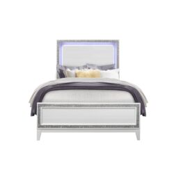 Almera - 5 Pieces Full Bedroom Set With LED Lit Headboard And Glitter Detailing - White