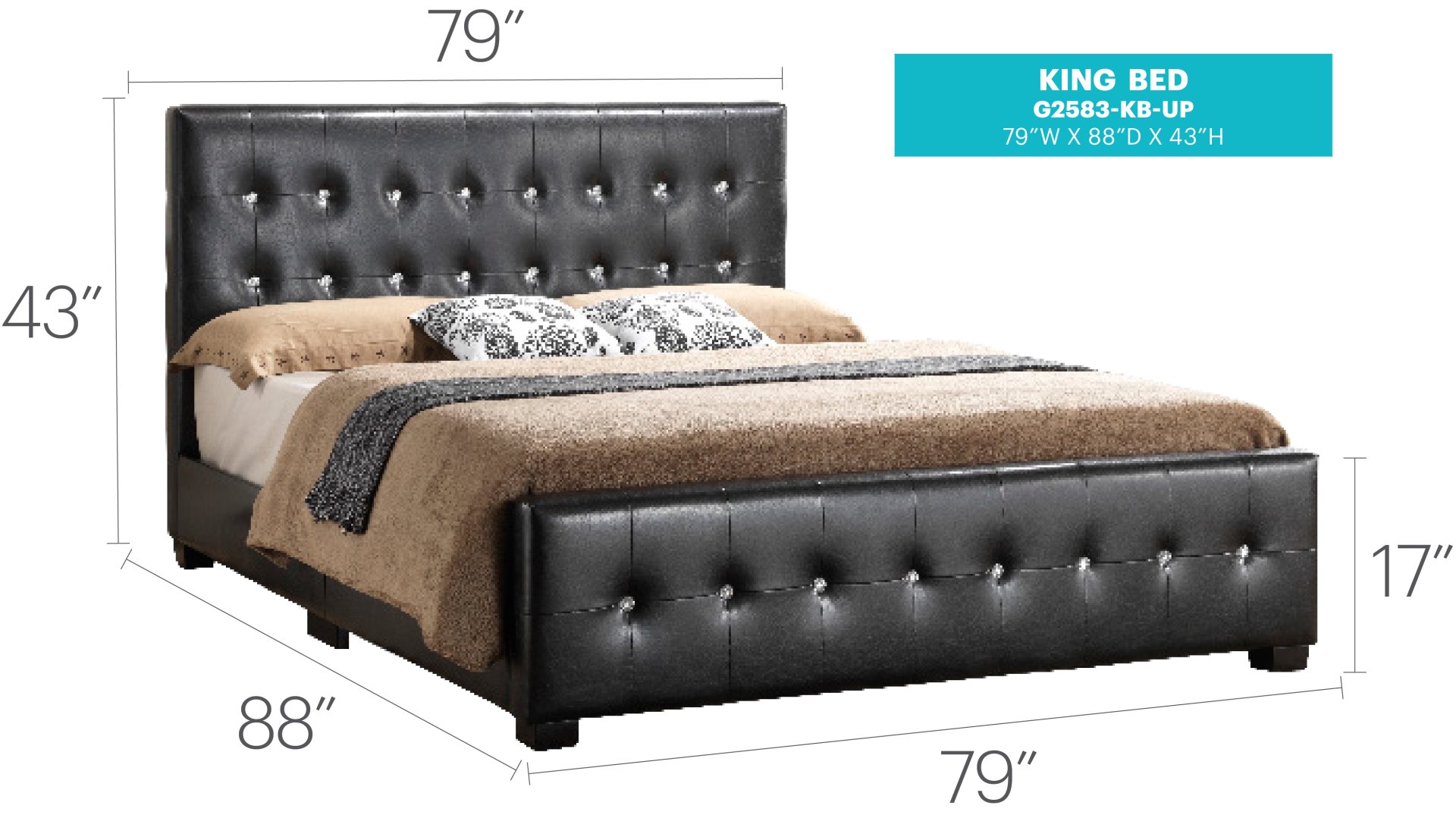 King Bed Stylish Transitional - Black - Image 7