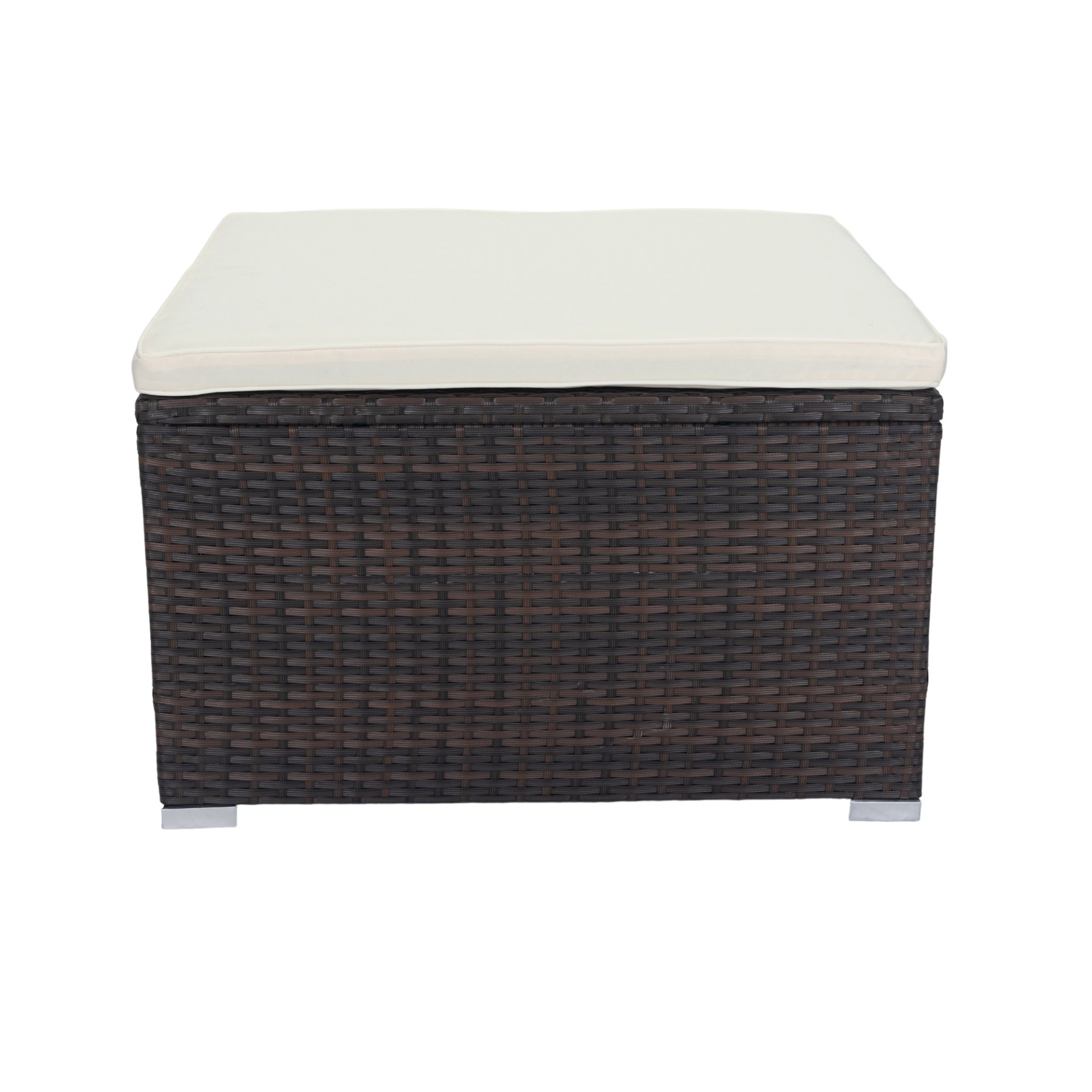 11 Piece Patio Wicker Conversation Set, 10 Seater Patio Sectional Set With 3 Storage Box Under Seat - Brown / White - Image 7
