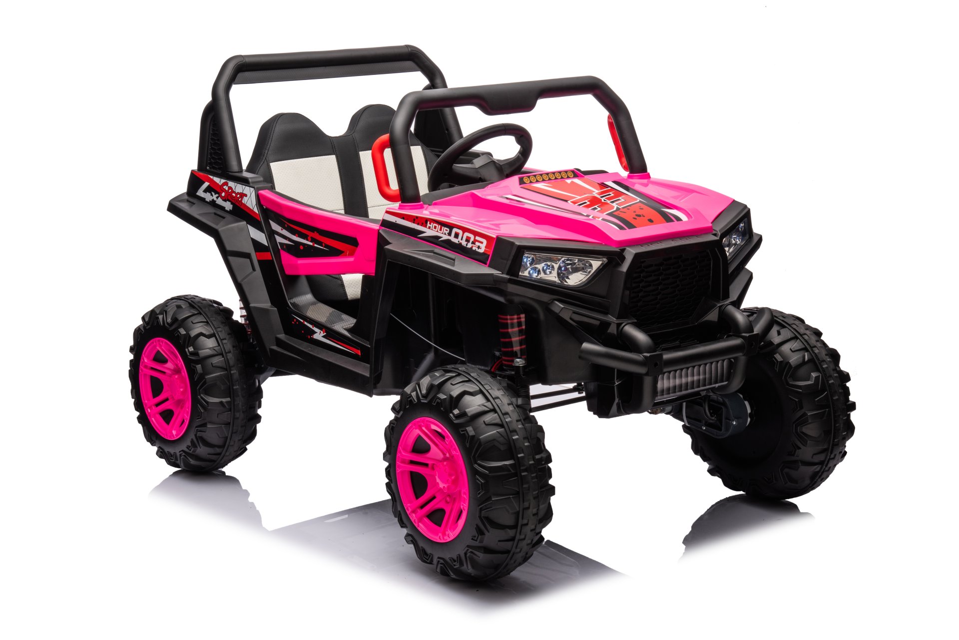 12V7A*1 30W*4 Four-Wheel Drive Leather Seat One Button Start, Forward And Backward, High And Low Speed, Music, Front Light, Power Display, Two Doors Can Open, 2.4G R / C, Seat Belt Four Wheel Absorber - Pink - Image 6