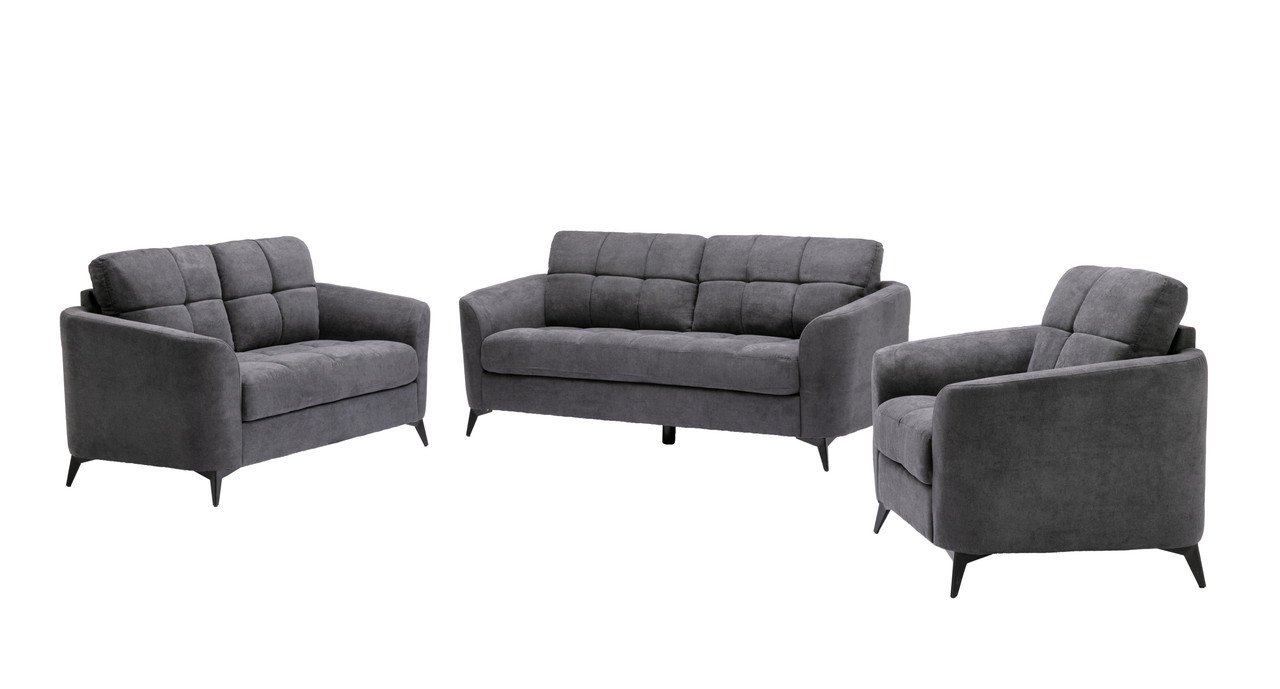 Callie - Woven Fabric Sofa Loveseat Chair Living Room (Set of 3) - Gray - Image 2