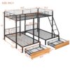 Full Over Twin & Twin Bunk Bed, Triple Bunk Bed With Drawers And Guardrails - Black - Image 7