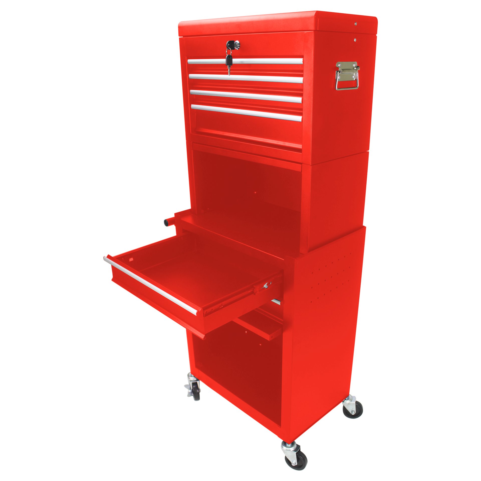 6 Drawer Lockable Tool Cabinet On Wheels Steel Rolling Tool Chest With Detachable Toolbox, 2 In 1 Garage Workshop Storage Organizer With 4 Universal Casters - Red - Image 13