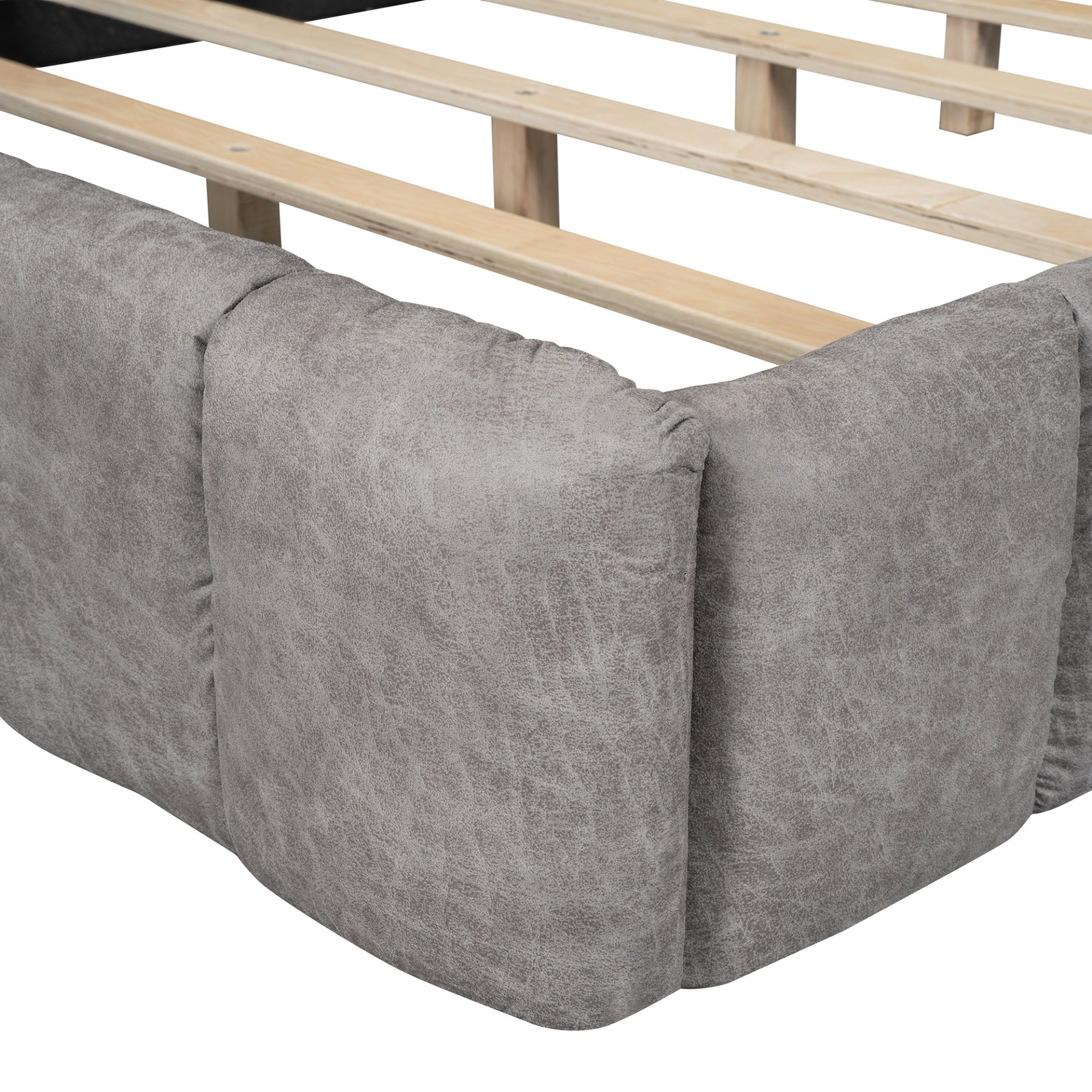 Queen Size Upholstered Platform Bed, Polyester - Gray - Image 12