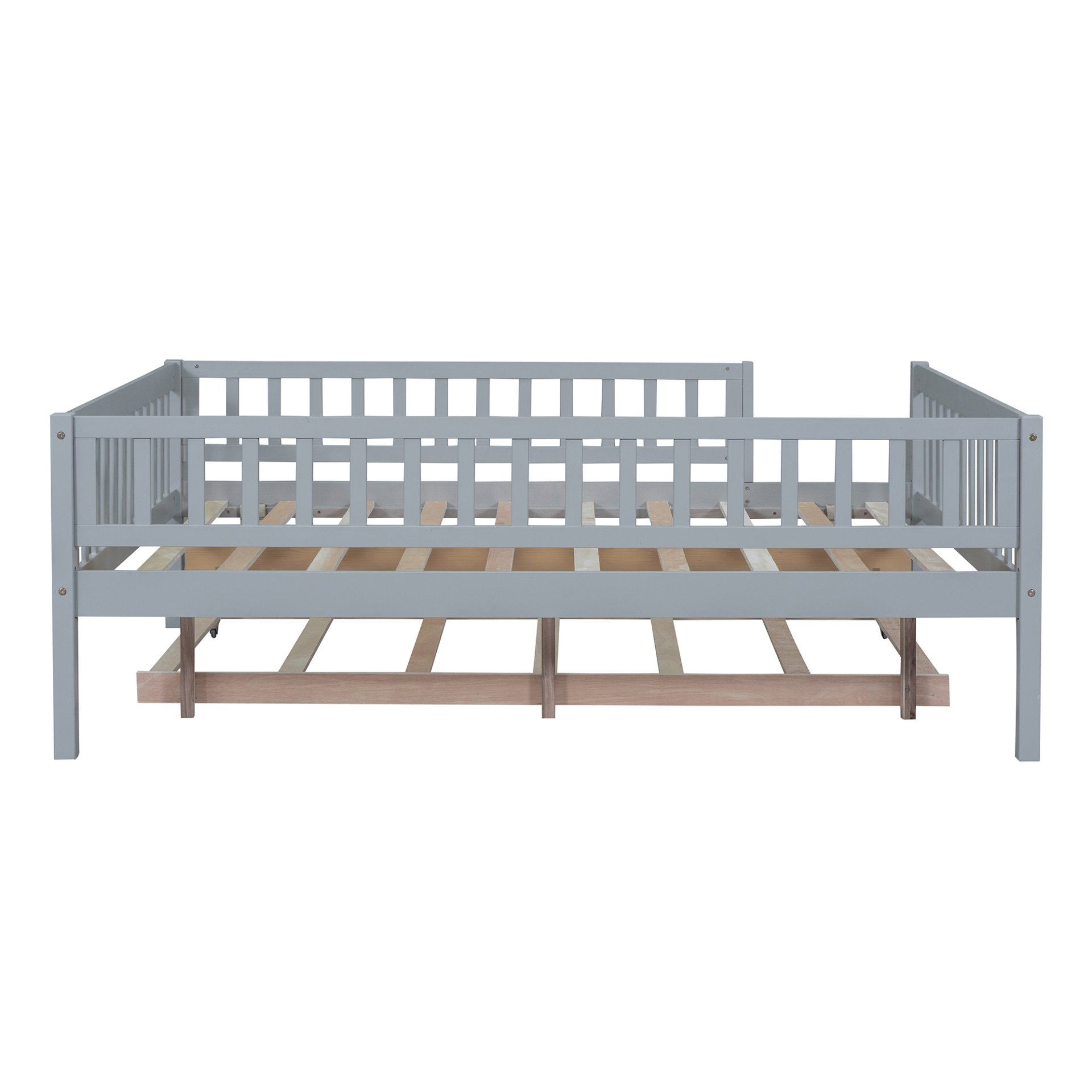 Full Size Daybed With Trundle And Fence Guardrails - Gray - Image 8