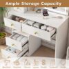 Dressing Table With Movable Mirror And LED Light, 5 Drawer Storage Organizer - White - Image 19