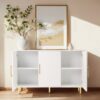 3 Door Large Storage Sideboard With Handles For Kitchen, Dining Room And Living Room, Accent Buffet Cabinet, Coffee Bar Sideboard Cabinet With 3 Doors - White / Gold - Image 2