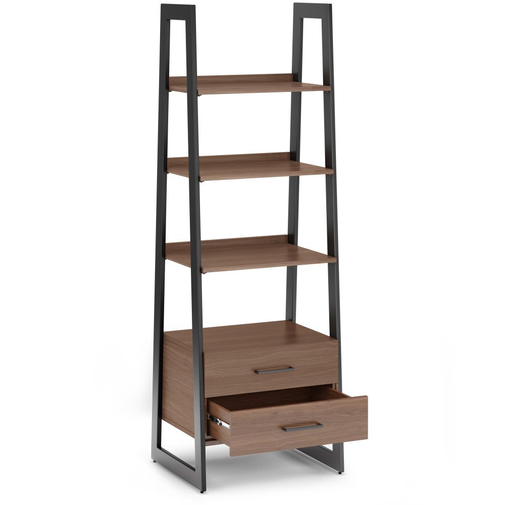 Sawhorse - Solid Walnut Veneer And Ladder Shelf With Storage - Dark Brown - Image 6