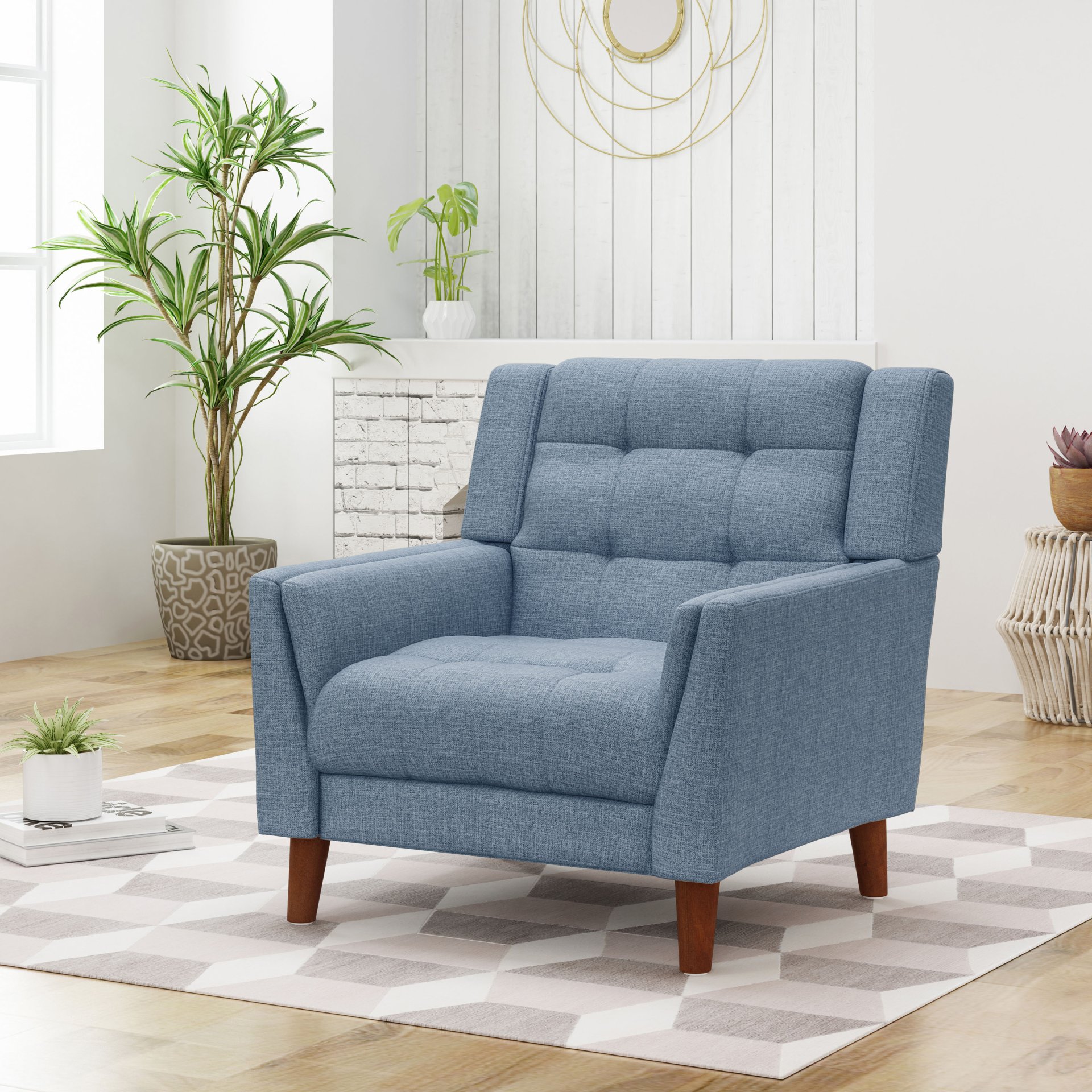 Luminaesque - Fabric Upholstered Armchair With Tufted Back - Blue - Image 2
