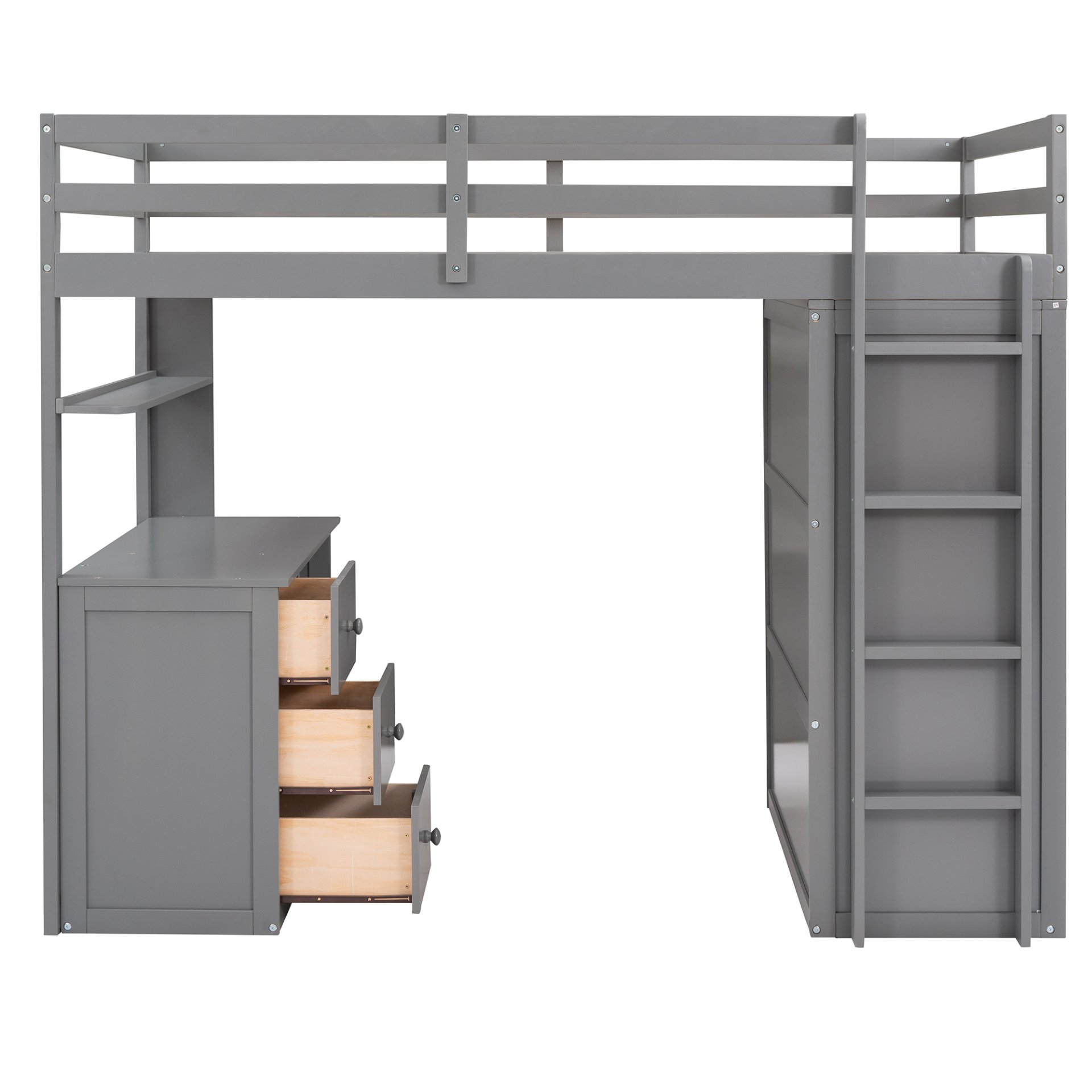 Twin Size Loft Bed With Drawers, Desk, And Wardrobe - Gray - Image 11