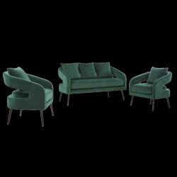 3 Piece Upholstered Sofa Set, Loveseat & 2 Accent Chairs For Small Living Spaces - Green