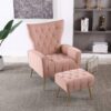 Modern Accent Chair With Ottoman, Comfy Armchair For Living Room, Bedroom, Apartment - Pink - Image 2