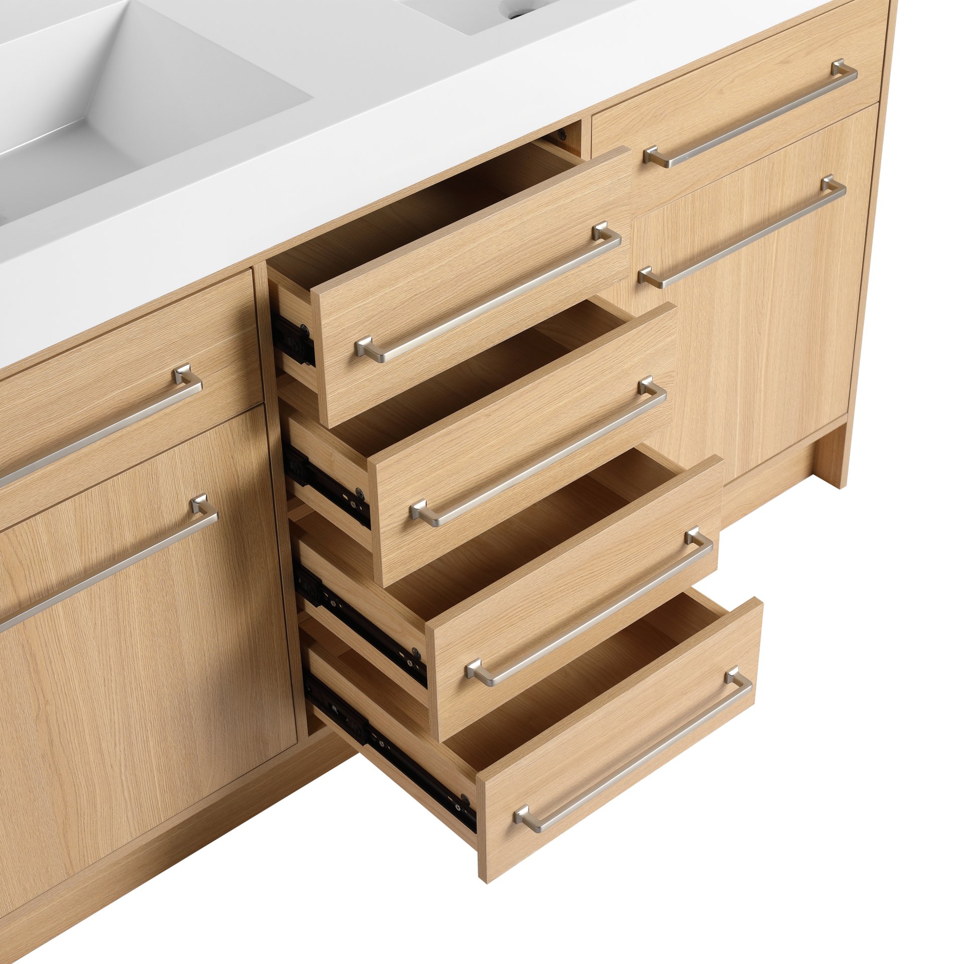 Original 60" Freestanding Bathroom Vanity With Double Resin Sink Soft Closing Doors & Drawers Plywood - Oak - Image 14