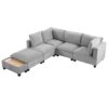 U - Shaped Sectional Sofa Modular Sofa Couch With A Movable Ottoman, A Coffee Table With Hidden Charging Devices For Living Room - Gray - Image 21