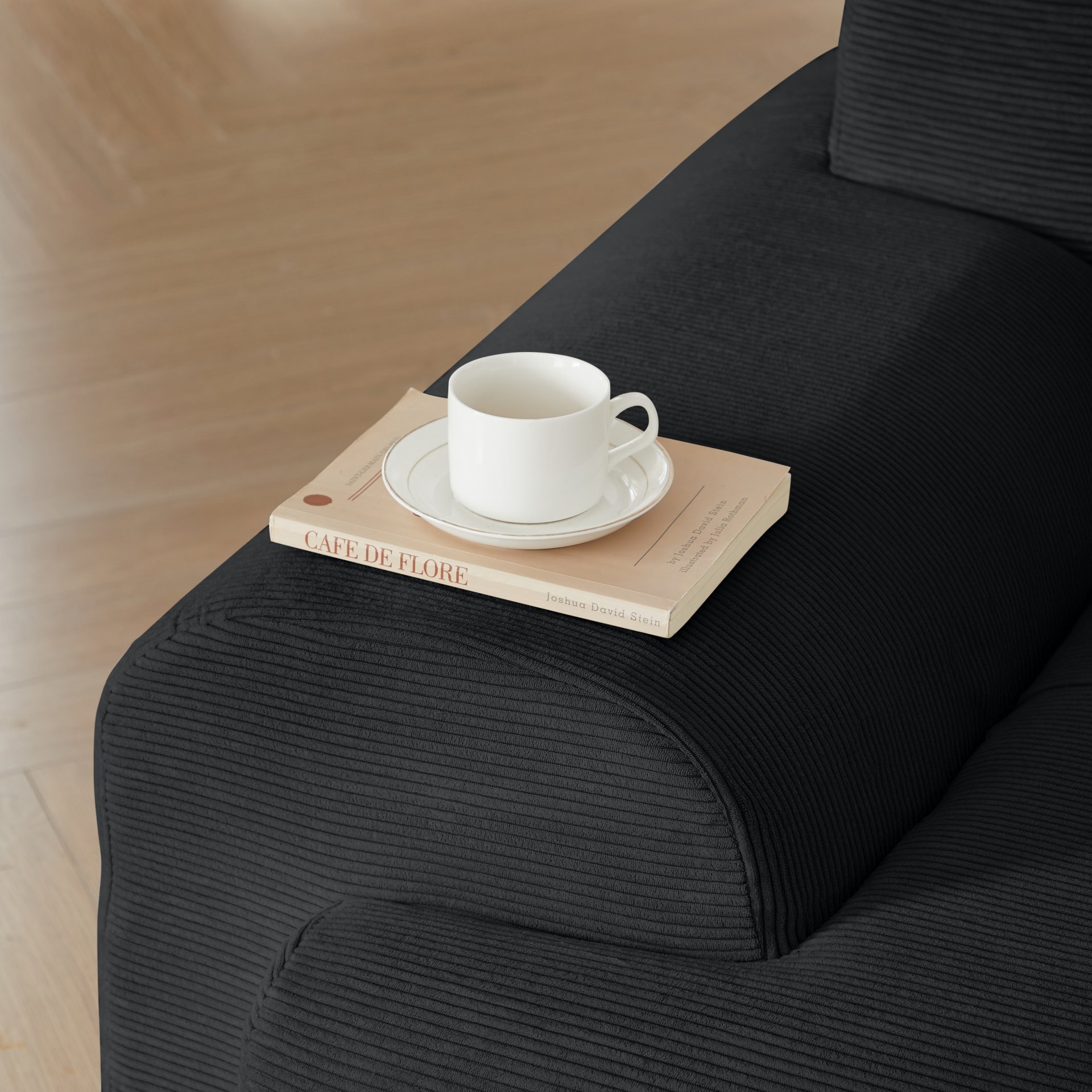 L Shaped Modular Sectional Sofa, Oversized 3 Seater With Deep Seat And Movable Ottoman - Black - Image 8