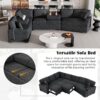 L-Shaped Sofa Sectional Sofa Couch Pull-Out Sofa Bed With Charging Devices And Cup Holders For Living Room - Blue Black - Image 5