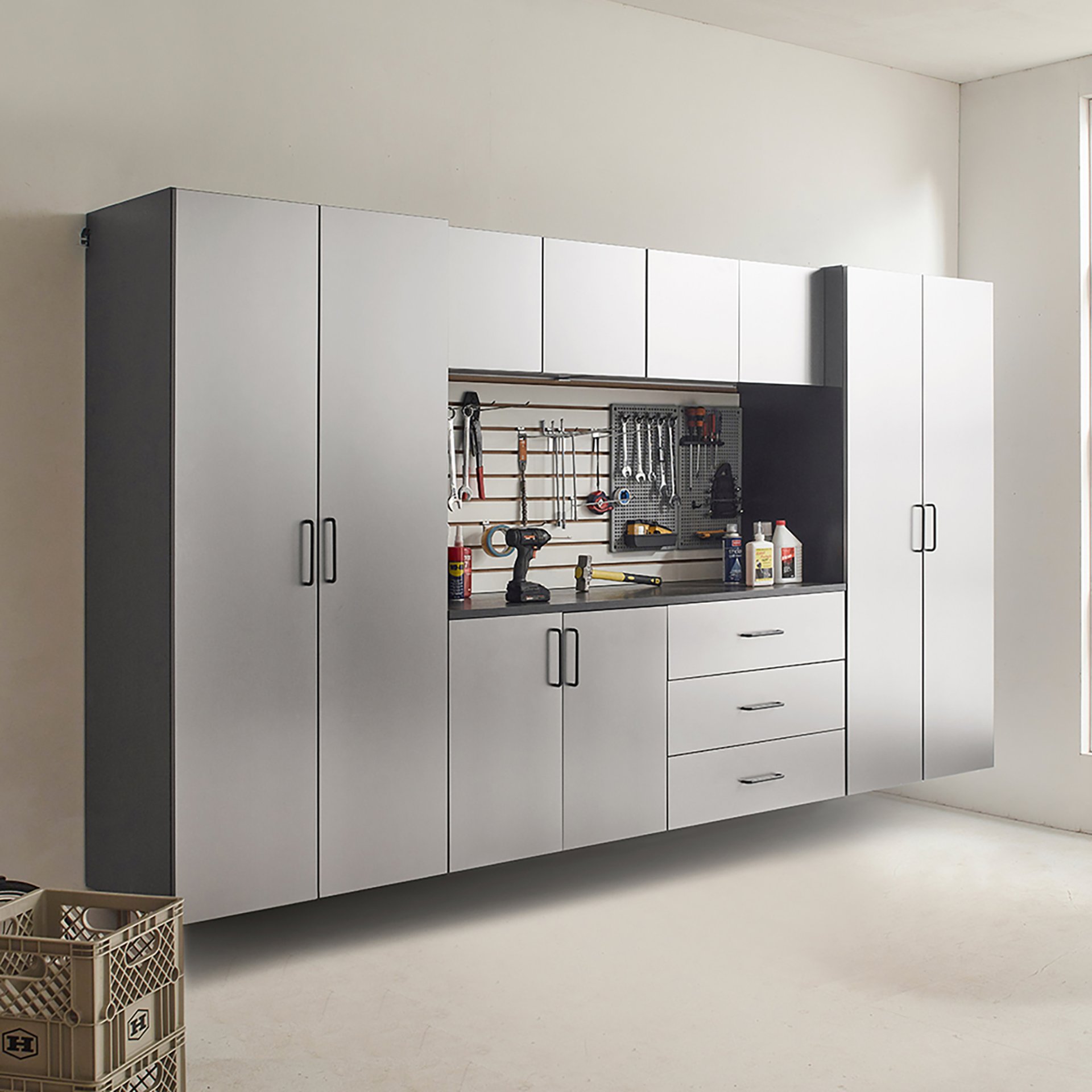 Astro Series - Metal Wall Mounted Storage Cabinet With Soft Closing Drawers - Metallic Gray - Image 9