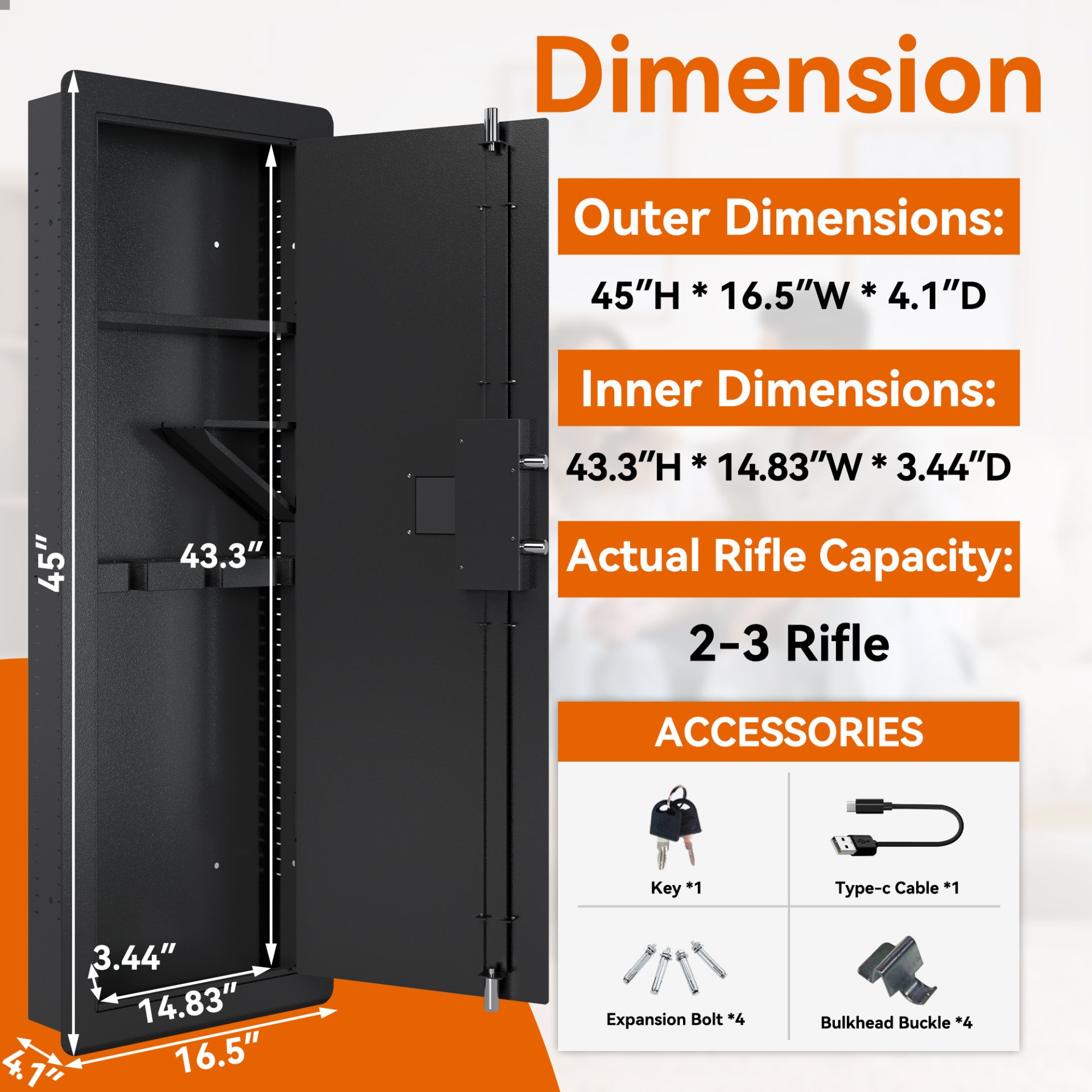 Wall Gun Safe, Gun Safes For Home, Gun Safes & Cabinets, Wall Safes Between The Studs, Quick Access Rifle Safe With Removable Shelf And Digital Keypad - Black - Image 2