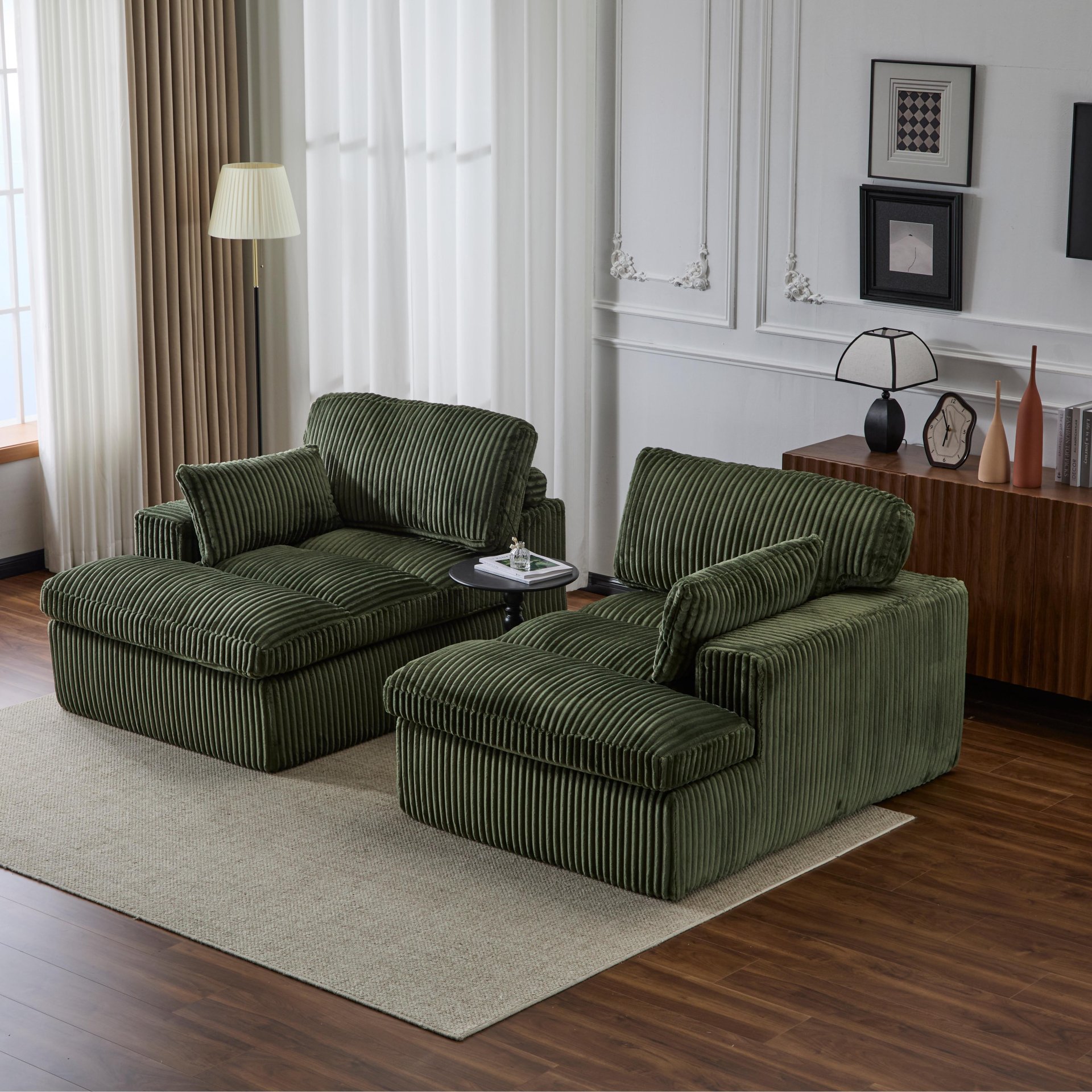 Double Chaise Lounge Chair Indoor, Oversized Upholstered Sleeper Cloud Couch, Deep Seat Sofa Bed - Green - Image 13