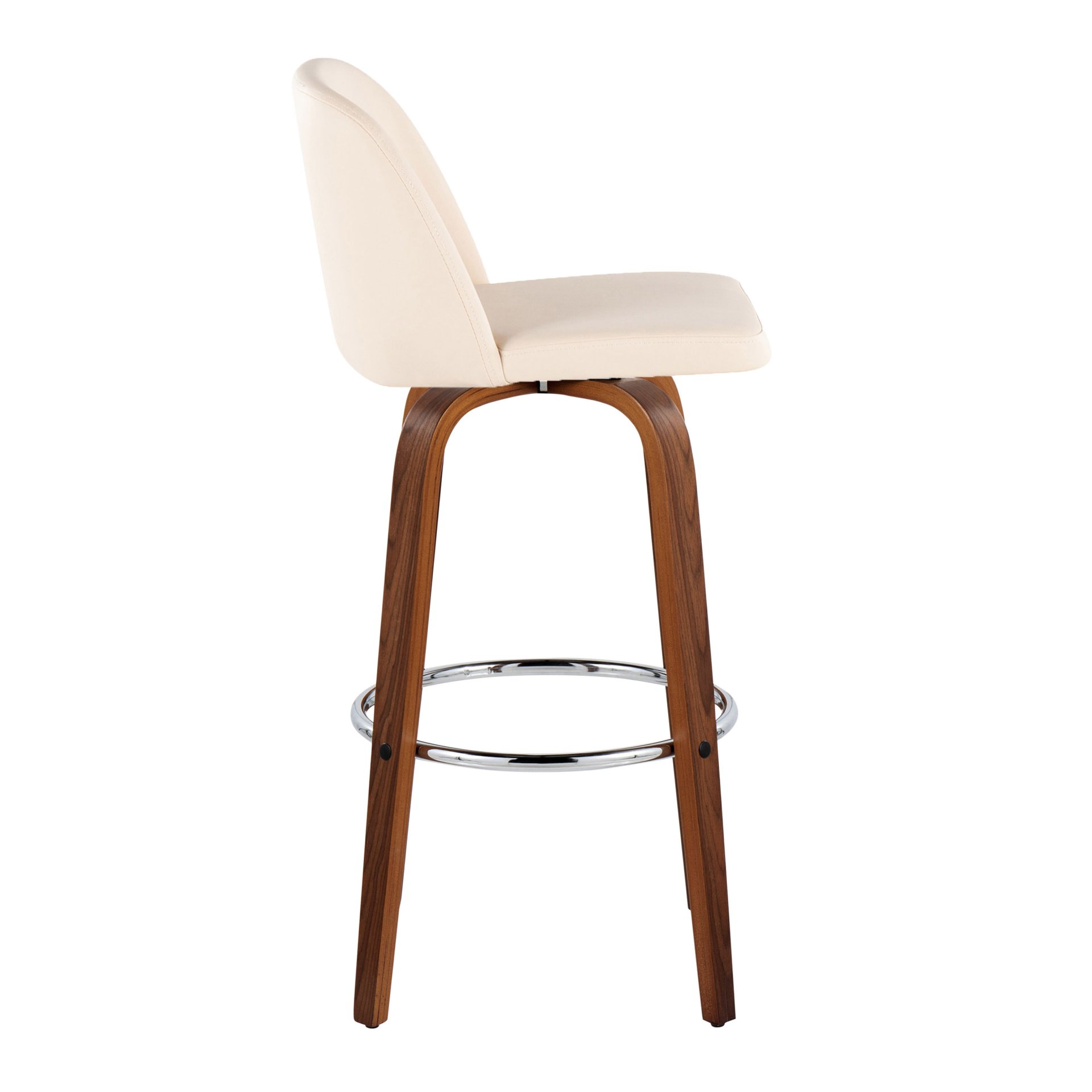 Toriano - Mid-Century Modern Fixed Height Barstool With Swivel And Round Footrest (Set of 2) - Walnut / Cream - Image 3